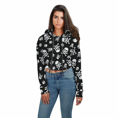 Image of Skull All Over Print Crop Hoodie