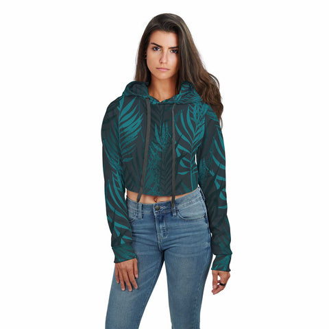 Image of Navy Blue All Over Print Crop Hoodie