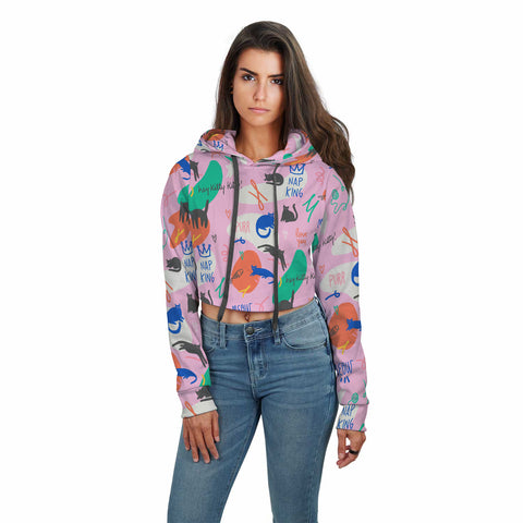Image of Pink All Over Print Crop Hoodie
